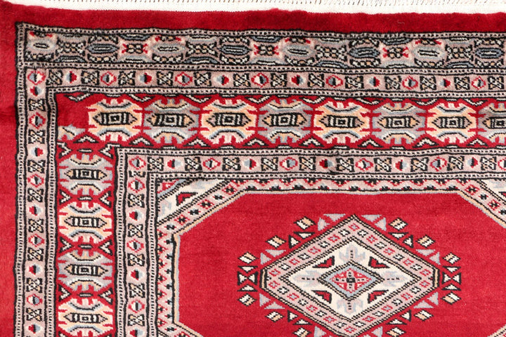 Dark Red Pakistani Jaldar Rug 3' 2" x 6' 1" Hand-Knotted | No. QA35004