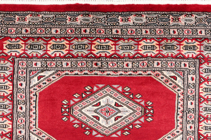 Dark Red Pakistani Jaldar Rug 3' 2" x 6' 1" Hand-Knotted | No. QA35004