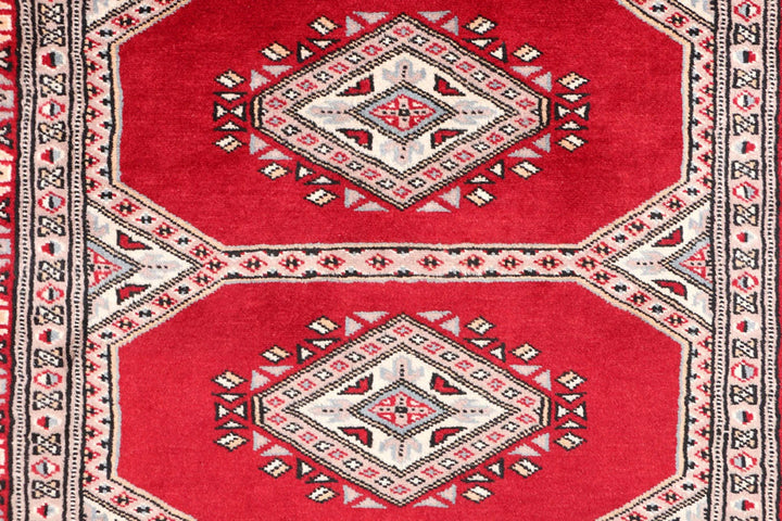 Dark Red Pakistani Jaldar Rug 3' 2" x 6' 1" Hand-Knotted | No. QA35004