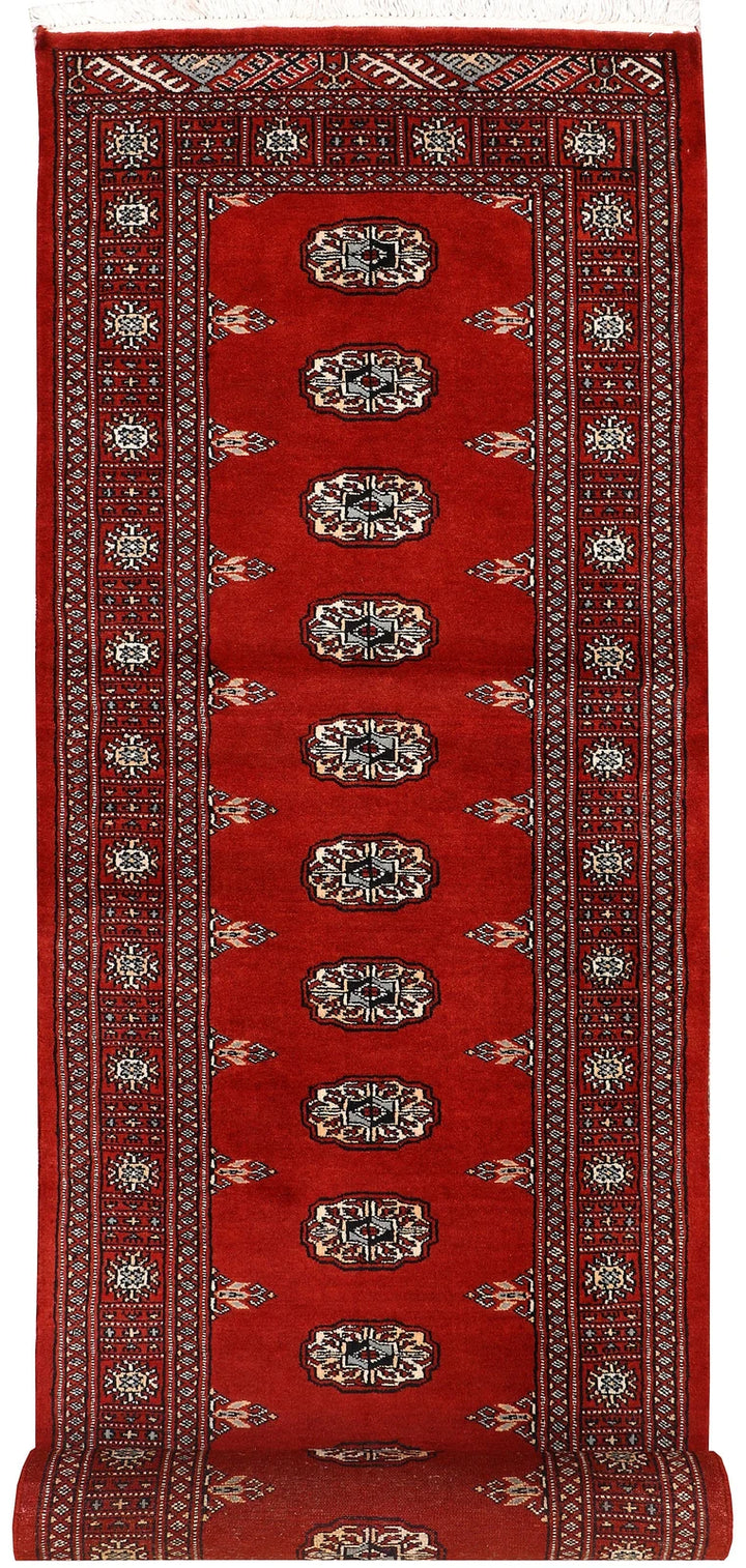 Red Pakistani Bokhara Rug 2' 7" x 10' 2" Hand-Knotted | No. QA35110