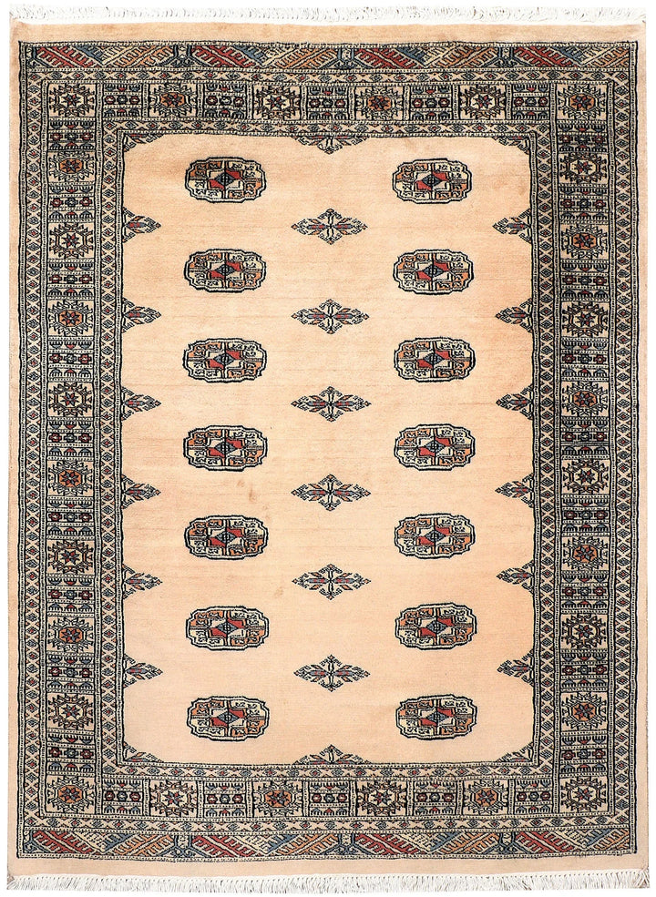 Brown Pakistani Bokhara Rug 4' 1" x 5' 6" Hand-Knotted | No. QA35454
