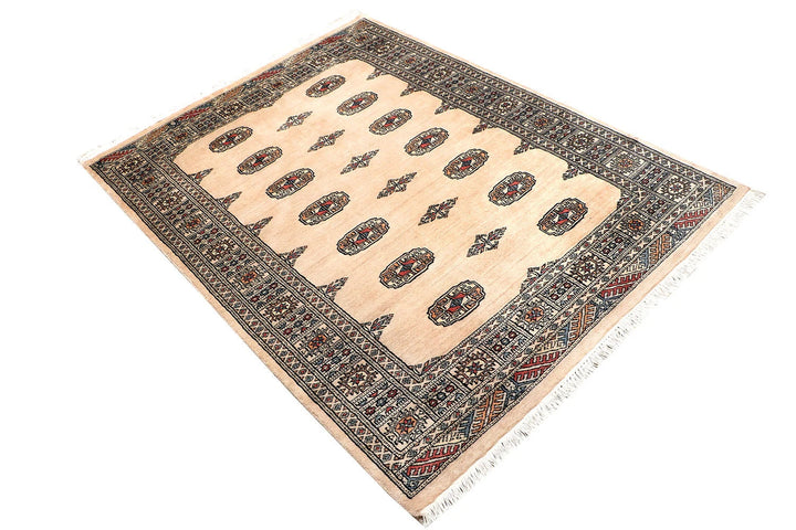 Brown Pakistani Bokhara Rug 4' 1" x 5' 6" Hand-Knotted | No. QA35454
