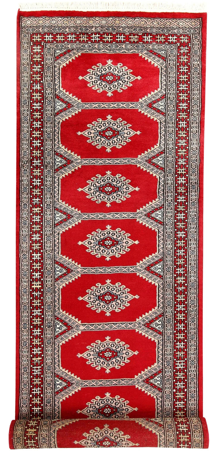 Firebrick Pakistani Jaldar Rug 2' 7" x 10' 3" Hand-Knotted | No. QA35586
