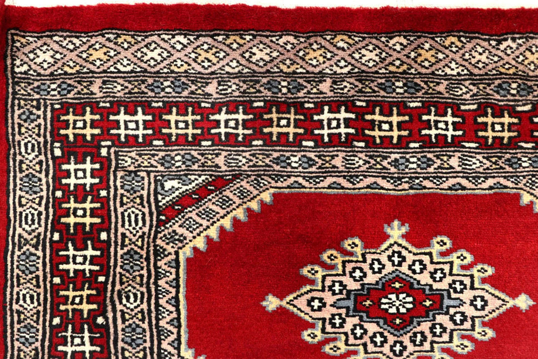 Firebrick Pakistani Jaldar Rug 2' 7" x 10' 3" Hand-Knotted | No. QA35586