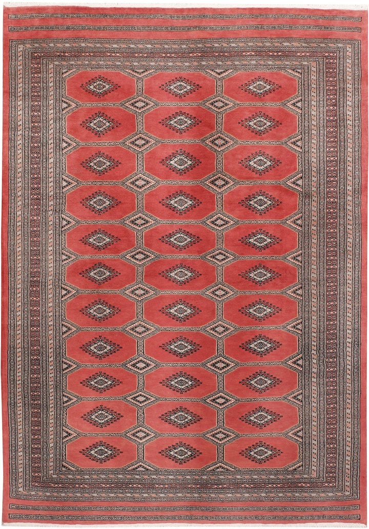 Salmon Pakistani Jaldar Rug 6' 7" x 10' Hand-Knotted | No. QA35635