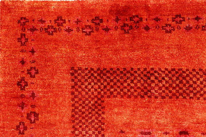 Orange Red Pakistani Gabbeh Rug 6' 7" x 9' 4" Hand-Knotted | No. QA35652