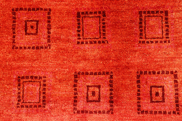 Orange Red Pakistani Gabbeh Rug 6' 7" x 9' 4" Hand-Knotted | No. QA35652