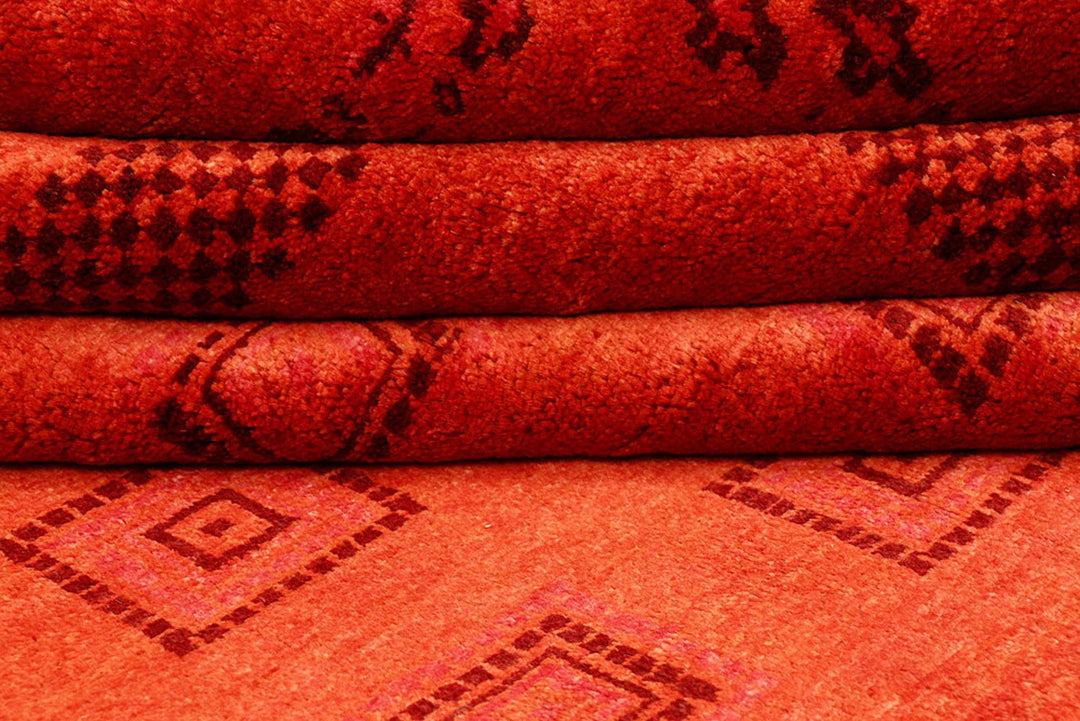 Orange Red Pakistani Gabbeh Rug 6' 7" x 9' 4" Hand-Knotted | No. QA35652