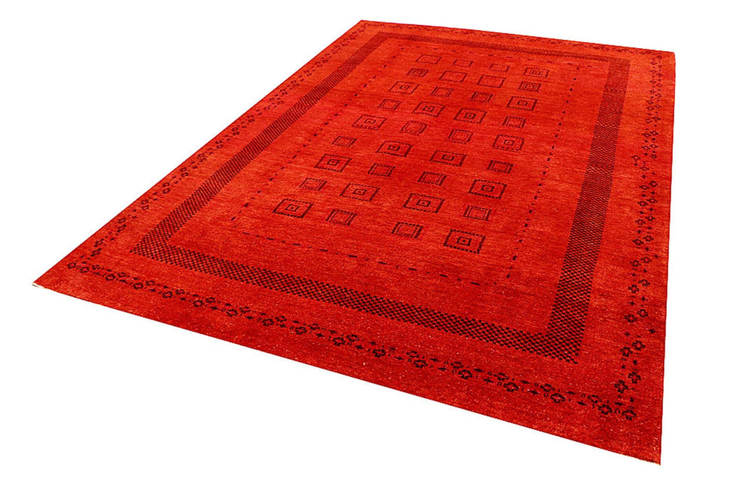 Orange Red Pakistani Gabbeh Rug 6' 7" x 9' 4" Hand-Knotted | No. QA35652