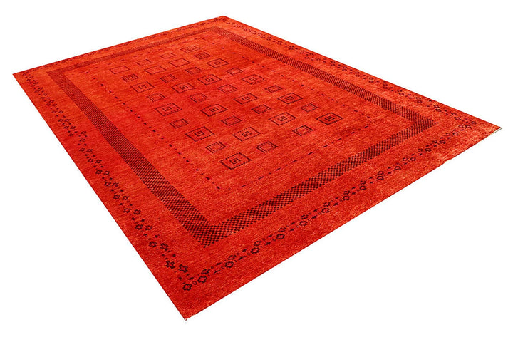 Orange Red Pakistani Gabbeh Rug 6' 7" x 9' 4" Hand-Knotted | No. QA35652