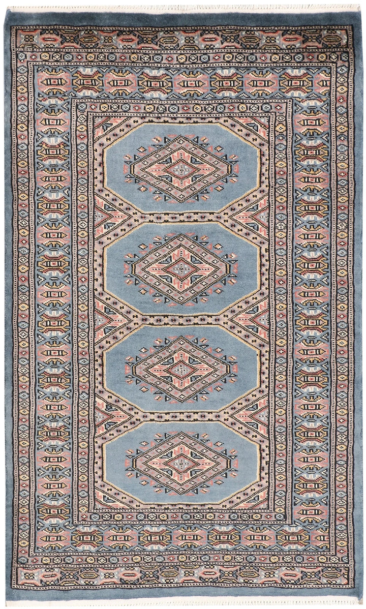 Light Slate Grey Pakistani Jaldar Rug 2' 7" x 4' 2" Hand-Knotted | No. QA35678