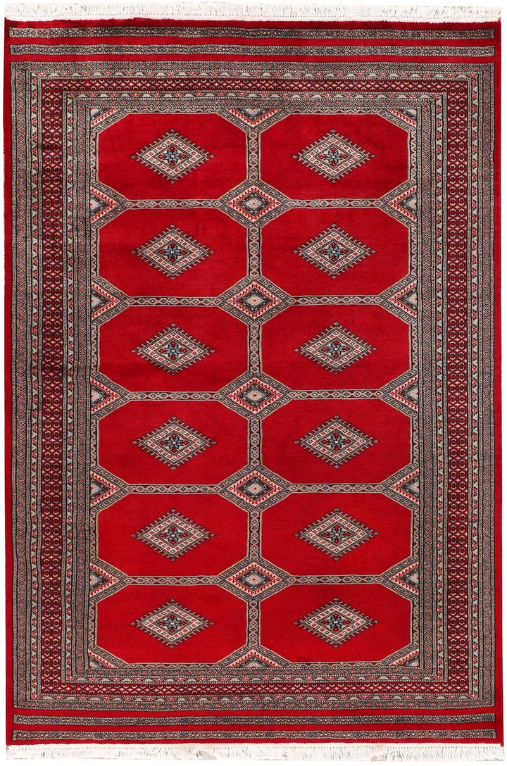 Red Pakistani Jaldar Rug 4' 7" x 6' 8" Hand-Knotted | No. QA35786
