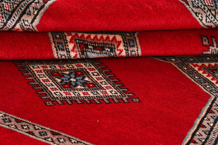 Red Pakistani Jaldar Rug 4' 7" x 6' 8" Hand-Knotted | No. QA35786