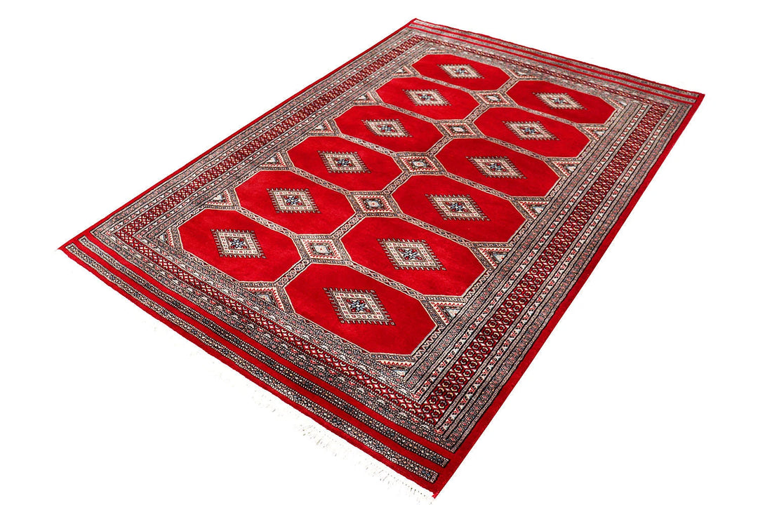 Red Pakistani Jaldar Rug 4' 7" x 6' 8" Hand-Knotted | No. QA35786