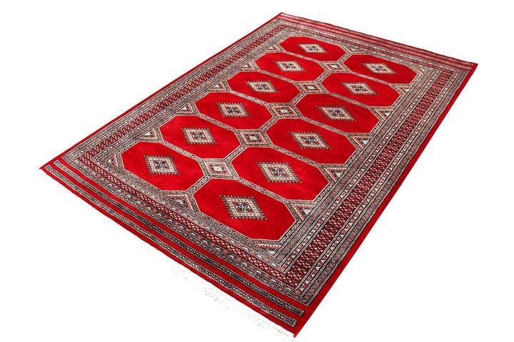 Red Pakistani Jaldar Rug 4' 7" x 6' 8" Hand-Knotted | No. QA35786
