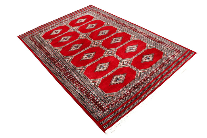 Red Pakistani Jaldar Rug 4' 7" x 6' 8" Hand-Knotted | No. QA35786