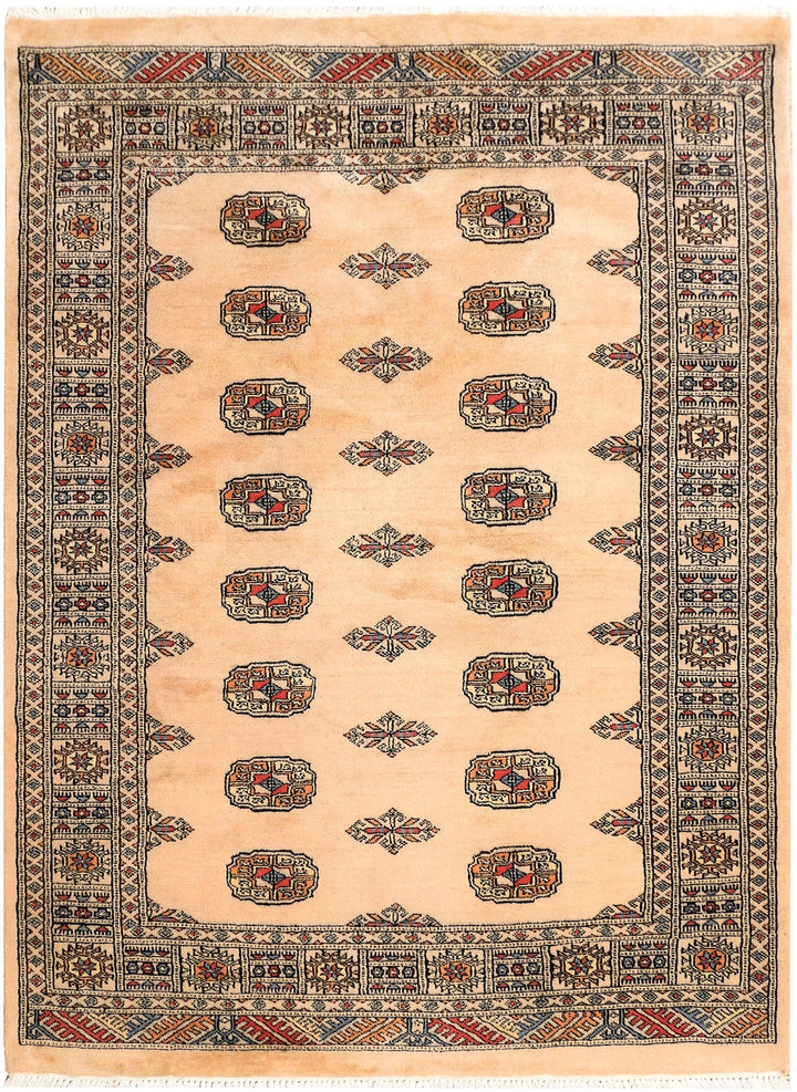 Brown Bokhara Rug 4' 2" x 5' 7" Hand-Knotted | No. QA35855