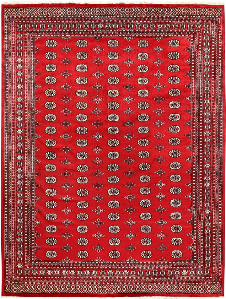 Red Pakistani Bokhara Rug 9' 1" x 11' 9" Hand-Knotted | No. QA35870
