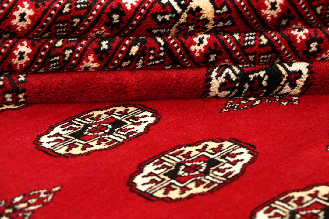 Red Pakistani Bokhara Rug 9' 1" x 11' 9" Hand-Knotted | No. QA35870