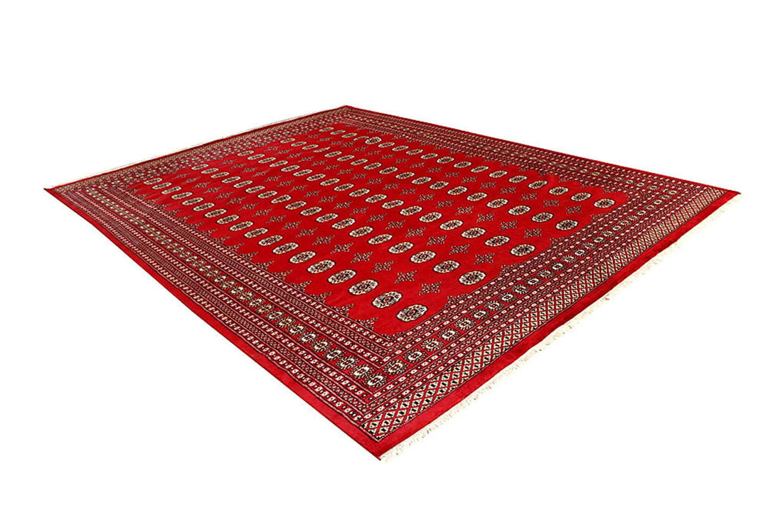Red Pakistani Bokhara Rug 9' 1" x 11' 9" Hand-Knotted | No. QA35870