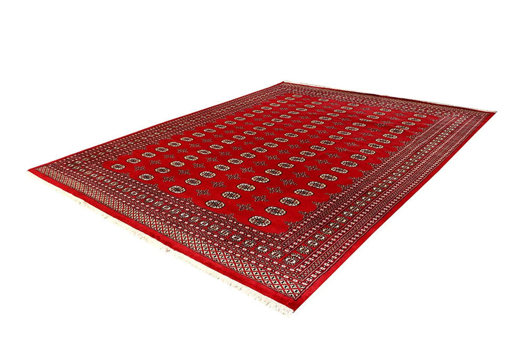 Red Pakistani Bokhara Rug 9' 1" x 11' 9" Hand-Knotted | No. QA35870