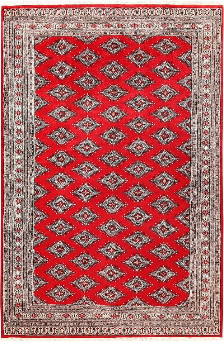 Red Pakistani Jaldar Rug 5' 10" x 8' 11" Hand-Knotted | No. QA36014