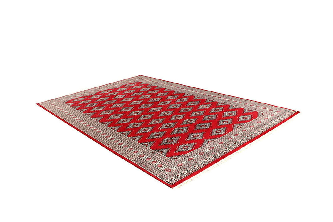 Red Pakistani Jaldar Rug 5' 10" x 8' 11" Hand-Knotted | No. QA36014