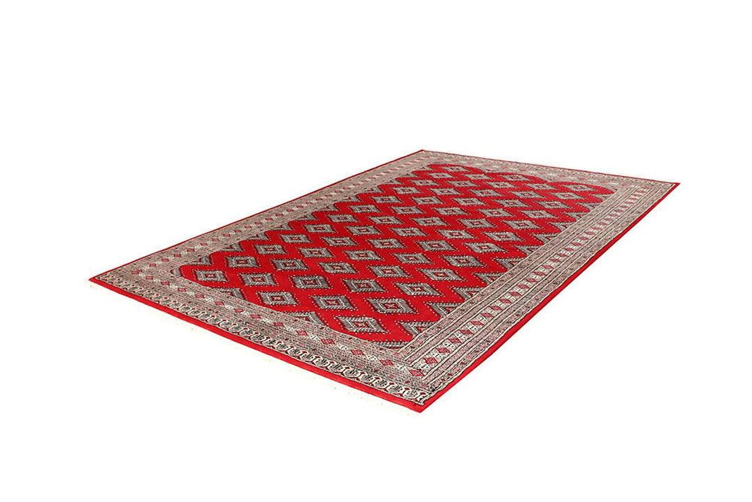 Red Pakistani Jaldar Rug 5' 10" x 8' 11" Hand-Knotted | No. QA36014