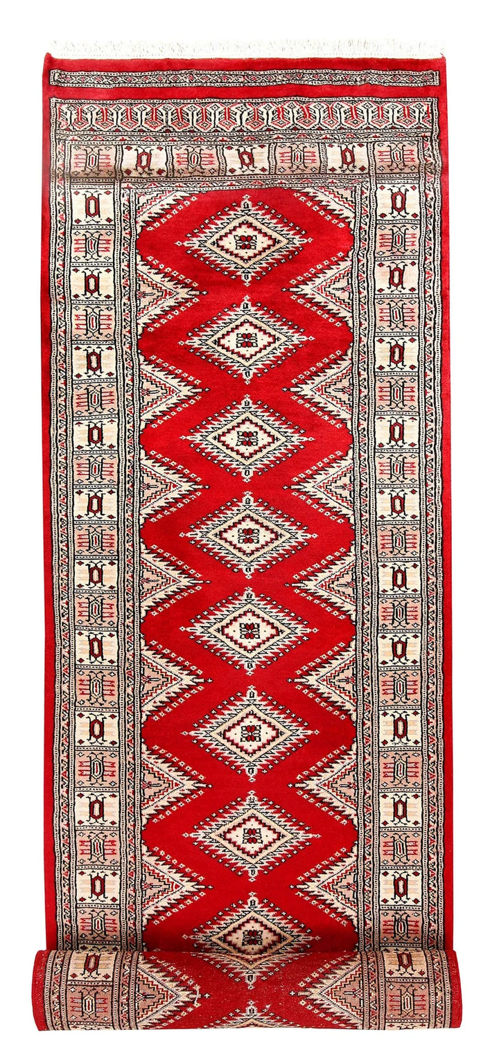 Red Pakistani Jaldar Rug 2' 6" x 10' 7" Hand-Knotted | No. QA36047