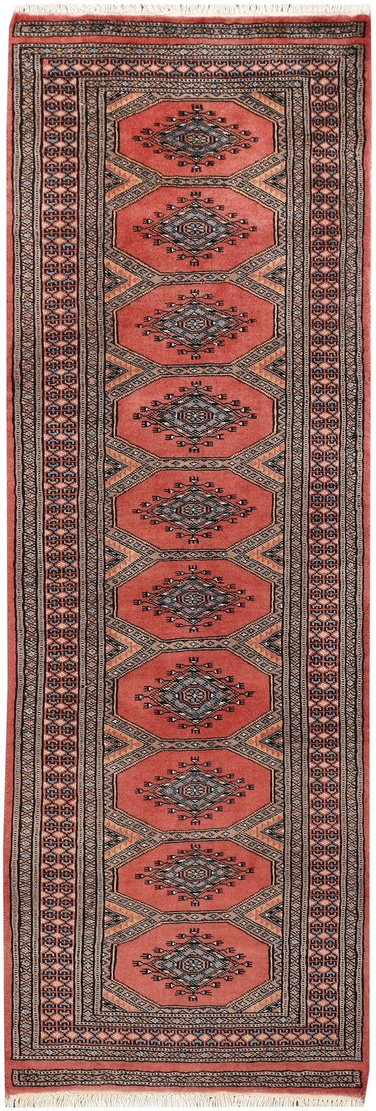 Salmon Pakistani Jaldar Rug 2' 1" x 6' 1" Hand-Knotted | No. QA36102