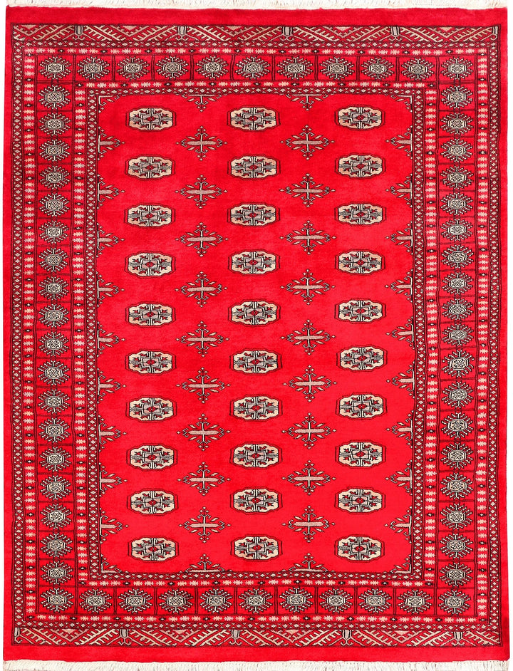 Red Pakistani Bokhara Rug 4' 7" x 5' 11" Hand-Knotted | No. QA36154