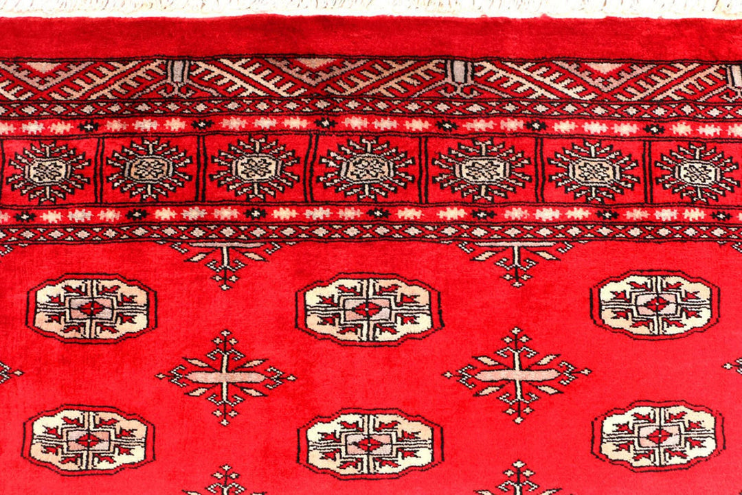 Red Pakistani Bokhara Rug 4' 7" x 5' 11" Hand-Knotted | No. QA36154