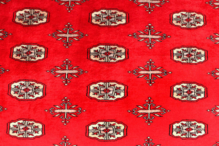 Red Pakistani Bokhara Rug 4' 7" x 5' 11" Hand-Knotted | No. QA36154