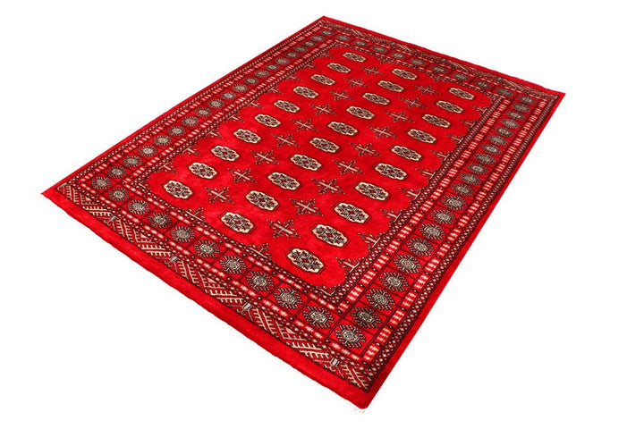 Red Pakistani Bokhara Rug 4' 7" x 5' 11" Hand-Knotted | No. QA36154