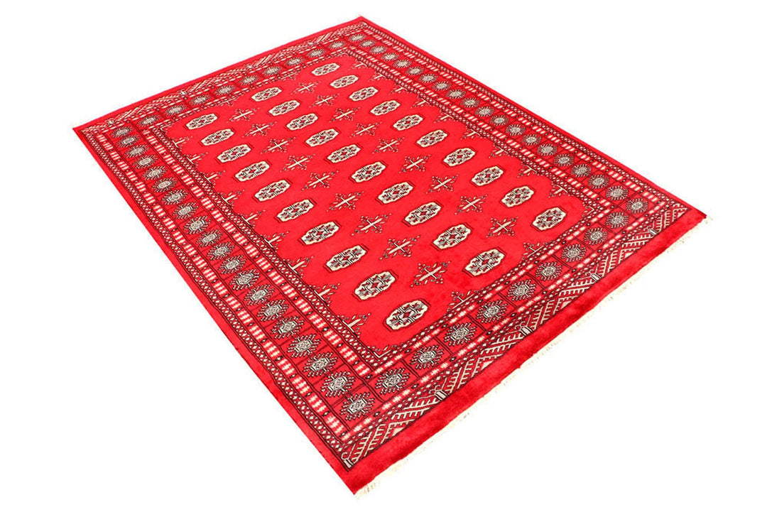 Red Pakistani Bokhara Rug 4' 7" x 5' 11" Hand-Knotted | No. QA36154