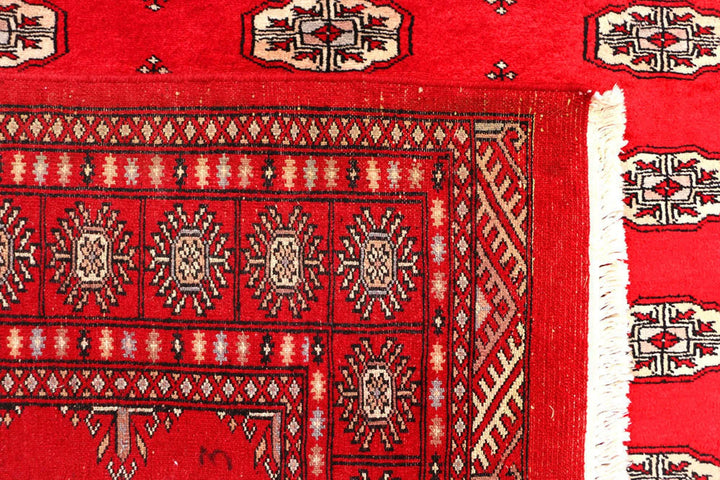 Red Pakistani Bokhara Rug 4' 7" x 5' 11" Hand-Knotted | No. QA36154