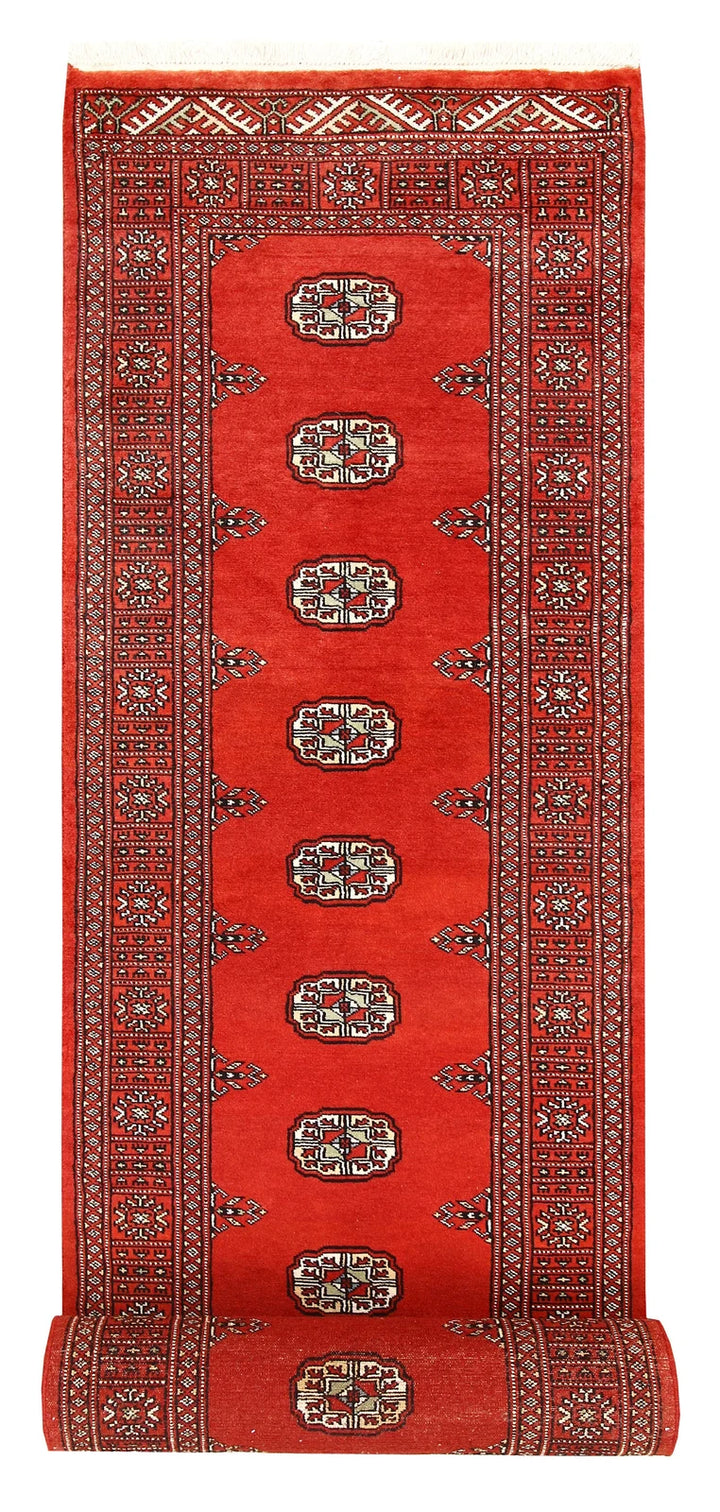 Orange Red Pakistani Bokhara Rug 2' 7" x 14' 3" Hand-Knotted | No. QA36290
