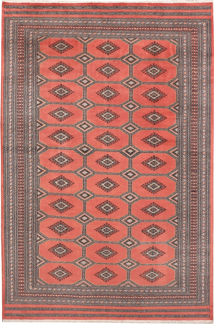Salmon Pakistani Jaldar Rug 6' 8" x 10' 2" Hand-Knotted | No. QA36328