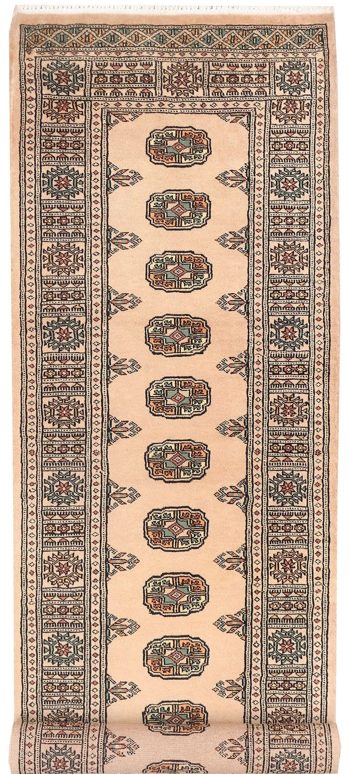 Antique White Pakistani Bokhara Rug 2' 7" x 9' 3" Hand-Knotted | No. QA36329