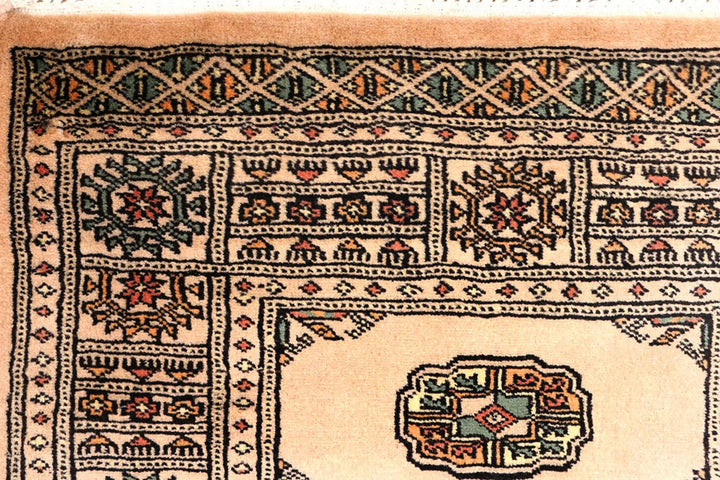 Antique White Pakistani Bokhara Rug 2' 7" x 9' 3" Hand-Knotted | No. QA36329