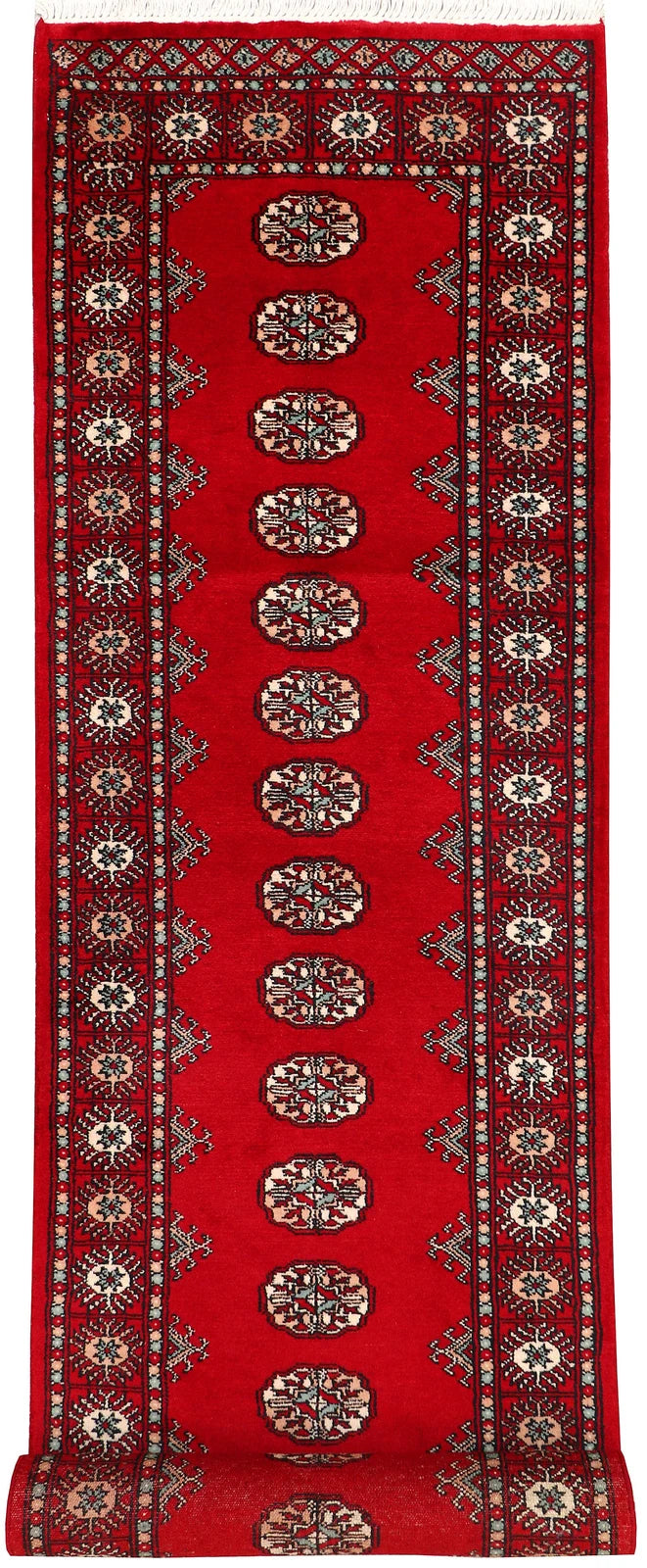 Red Pakistani Bokhara Rug 2' 6" x 9' 7" Hand-Knotted | No. QA36360