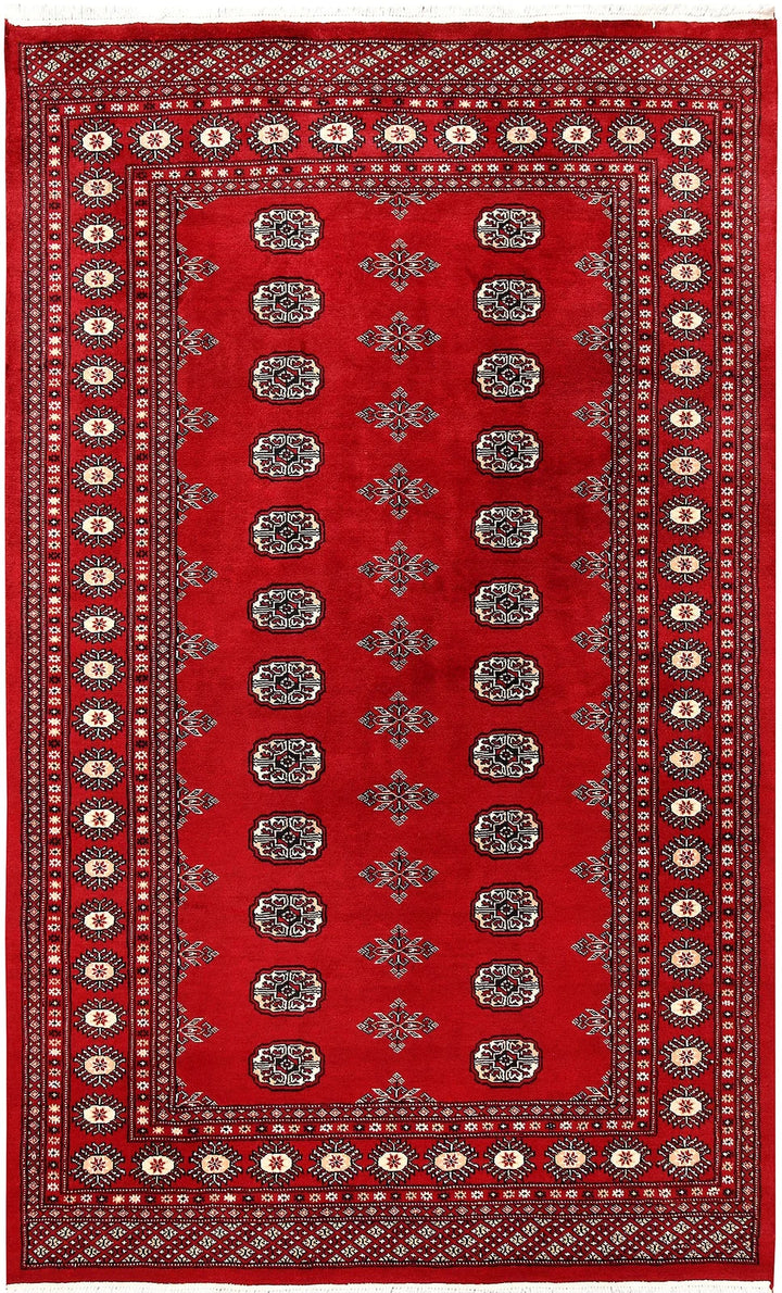 Firebrick Red Pakistani Bokhara Rug 4' 11" x 8' 2" Hand-Knotted | No. QA36451