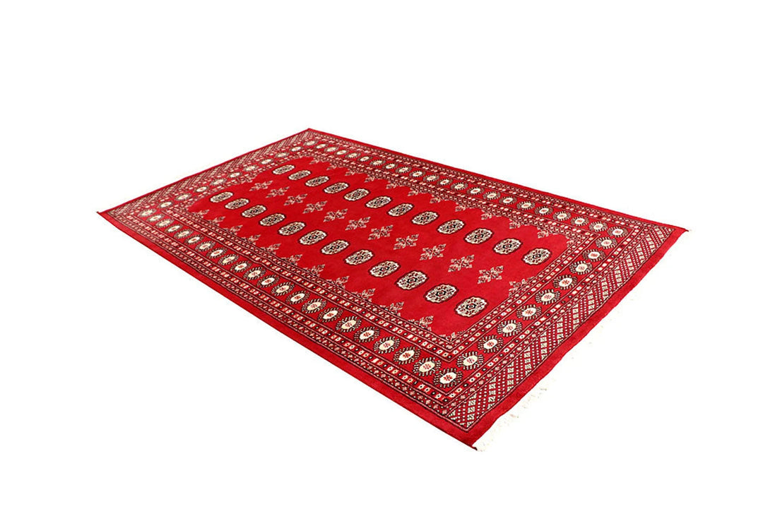 Firebrick Red Pakistani Bokhara Rug 4' 11" x 8' 2" Hand-Knotted | No. QA36451