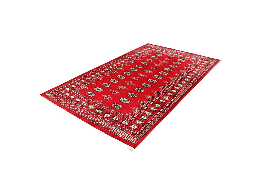 Firebrick Red Pakistani Bokhara Rug 4' 11" x 8' 2" Hand-Knotted | No. QA36451
