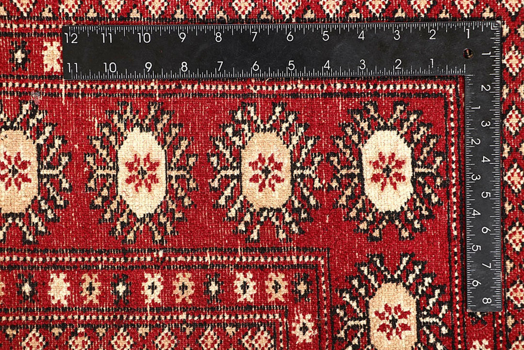 Firebrick Red Pakistani Bokhara Rug 4' 11" x 8' 2" Hand-Knotted | No. QA36451