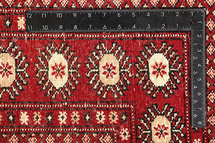 Firebrick Red Pakistani Bokhara Rug 4' 11" x 8' 2" Hand-Knotted | No. QA36451