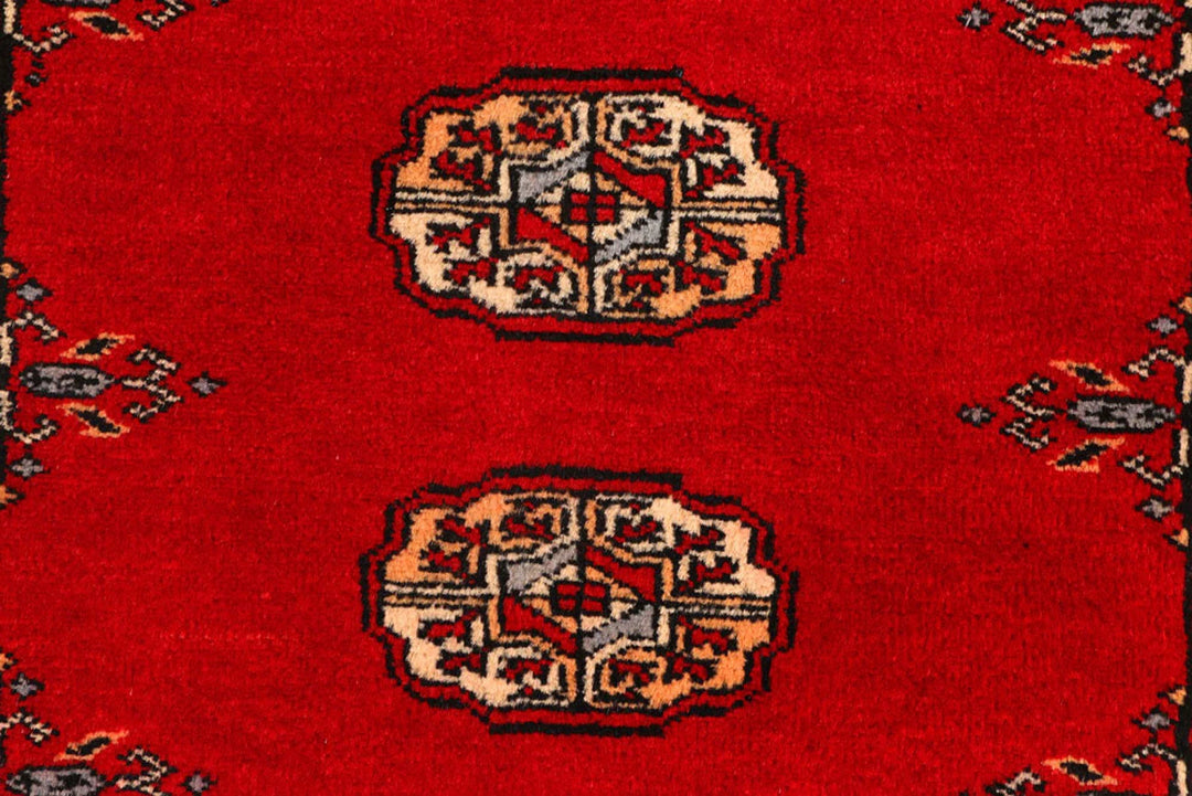 Dark Red Pakistani Bokhara Rug 2' 6" x 9' 4" Hand-Knotted | No. QA36464