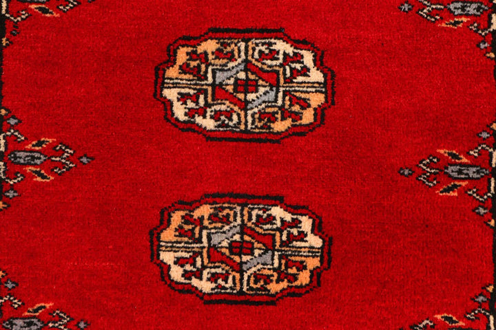Dark Red Pakistani Bokhara Rug 2' 6" x 9' 4" Hand-Knotted | No. QA36464