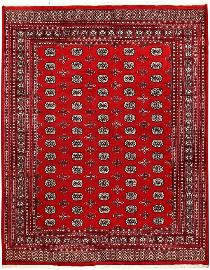 Firebrick Red Pakistani Bokhara Rug 8' 1" x 10' 2" Hand-Knotted | No. QA36658