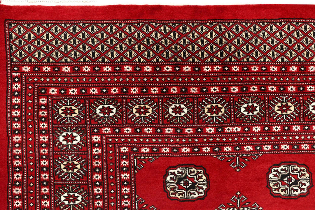Firebrick Red Pakistani Bokhara Rug 8' 1" x 10' 2" Hand-Knotted | No. QA36658